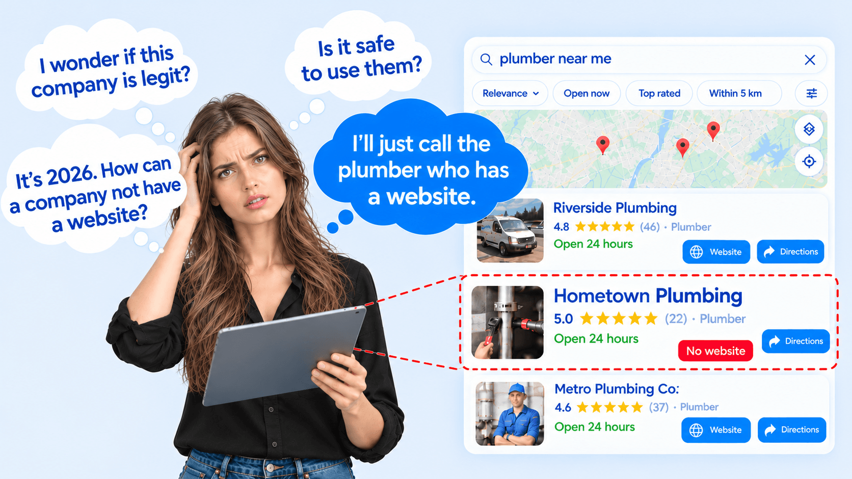 A shopper searching for a plumber who has no website