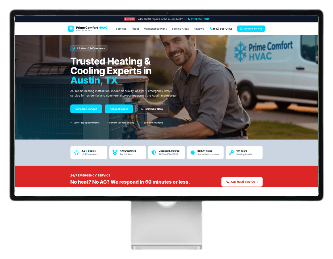 Prime Comfort website preview